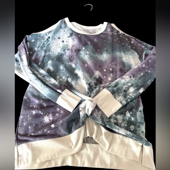 Boutique honey me brand celestial galaxy purple blue white open shoulder top m/L - Picture 2 of 3